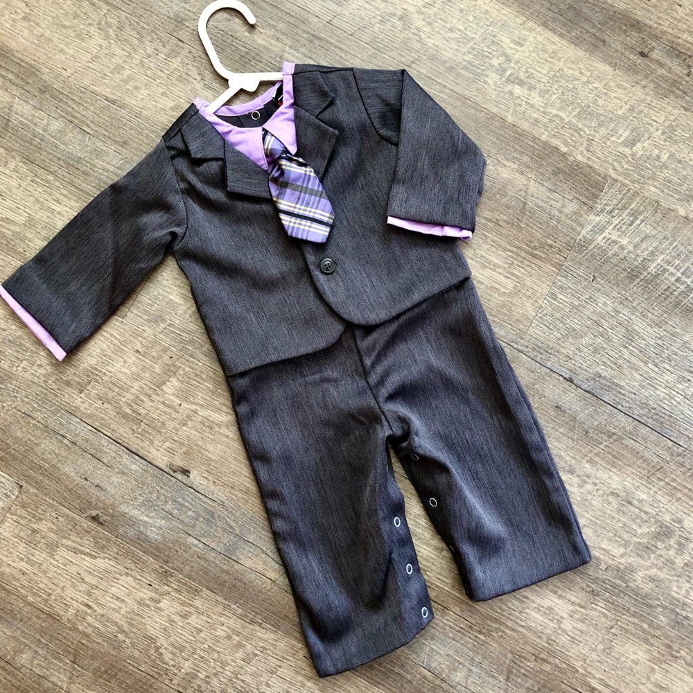 SUITSIE⚡️Baby Boys One Piece Suit Set With Necktie_6/9M